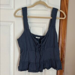 American Eagle Outfitters Navy Lace-Trim Tank Top